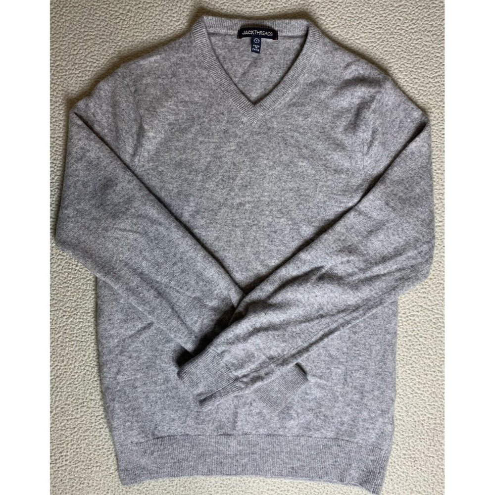 Jack Threads Women's S Gray 100% Cashmere V-Neck  Sweater Long Sleeves